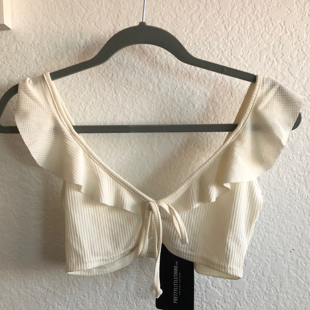 Cream Waffle frill bralet/shirt